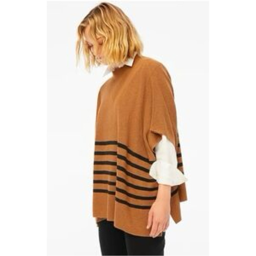 J. Crew Striped Poncho Pullover Cotton Wool Boxy Oversized Classic Preppy OS NWT